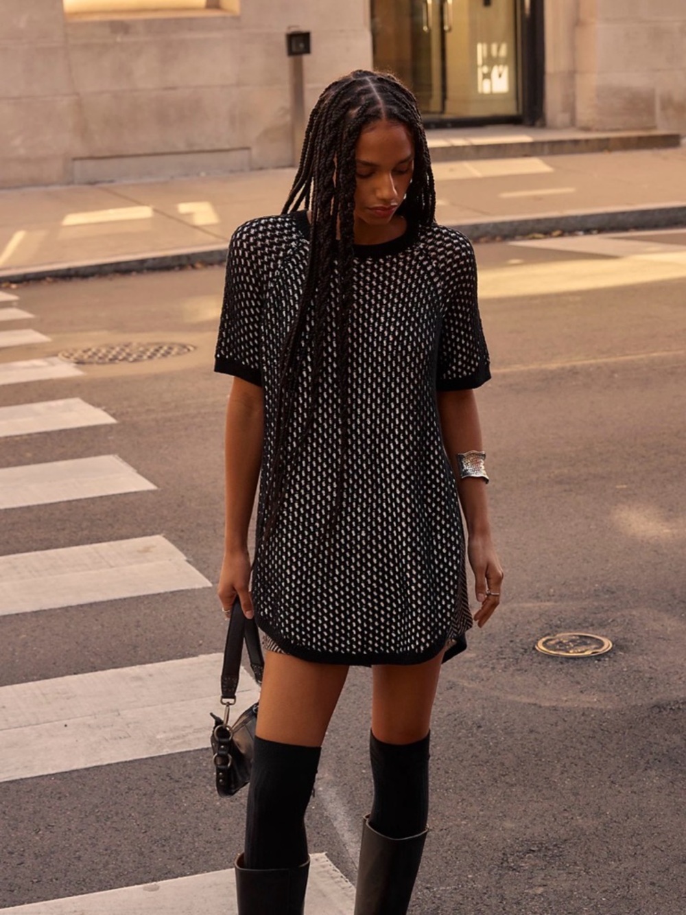 BRAND NEW - FREE PEOPLE Kiki Black/White Reversible Short Sleeve Cotton Tunic